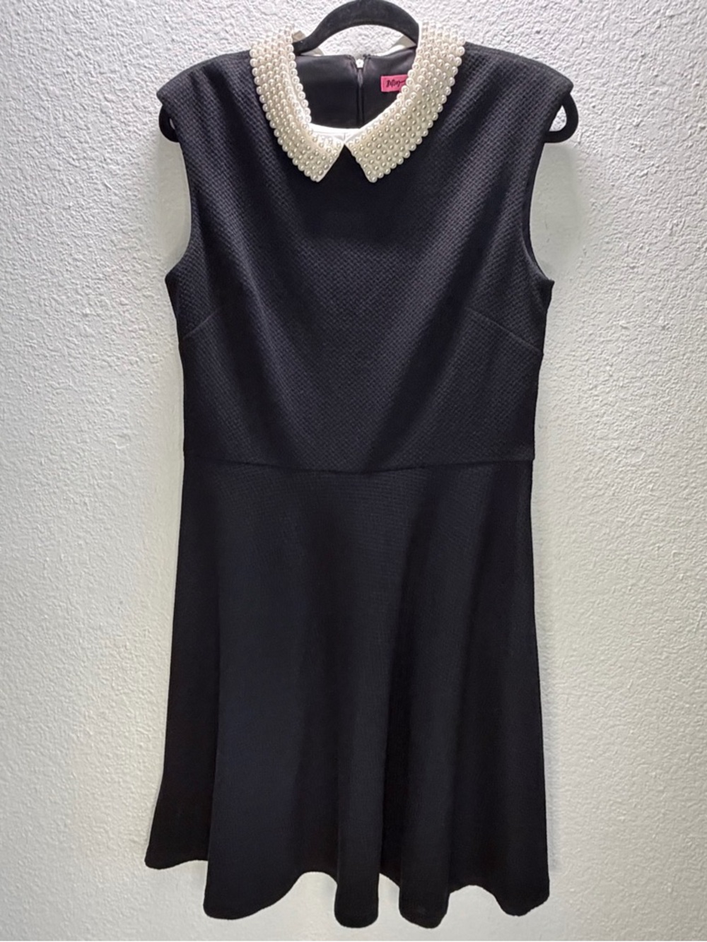 Betsey Johnson Black Sleeveless Dress with Pearl Peter Pan Collar Sz 12